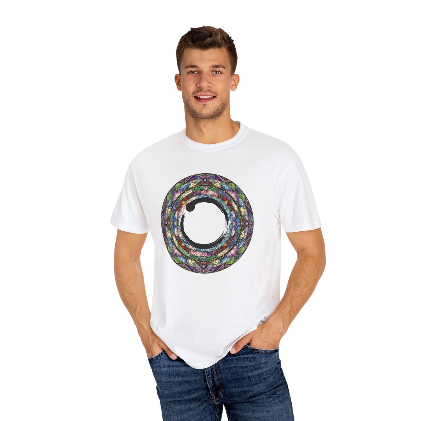 Colorful Mandala Unisex Garment-Dyed T-Shirt, Bohemian Style Tee, Casual Wear, Festival Apparel, Eco-Friendly Shirt, Gift for Her