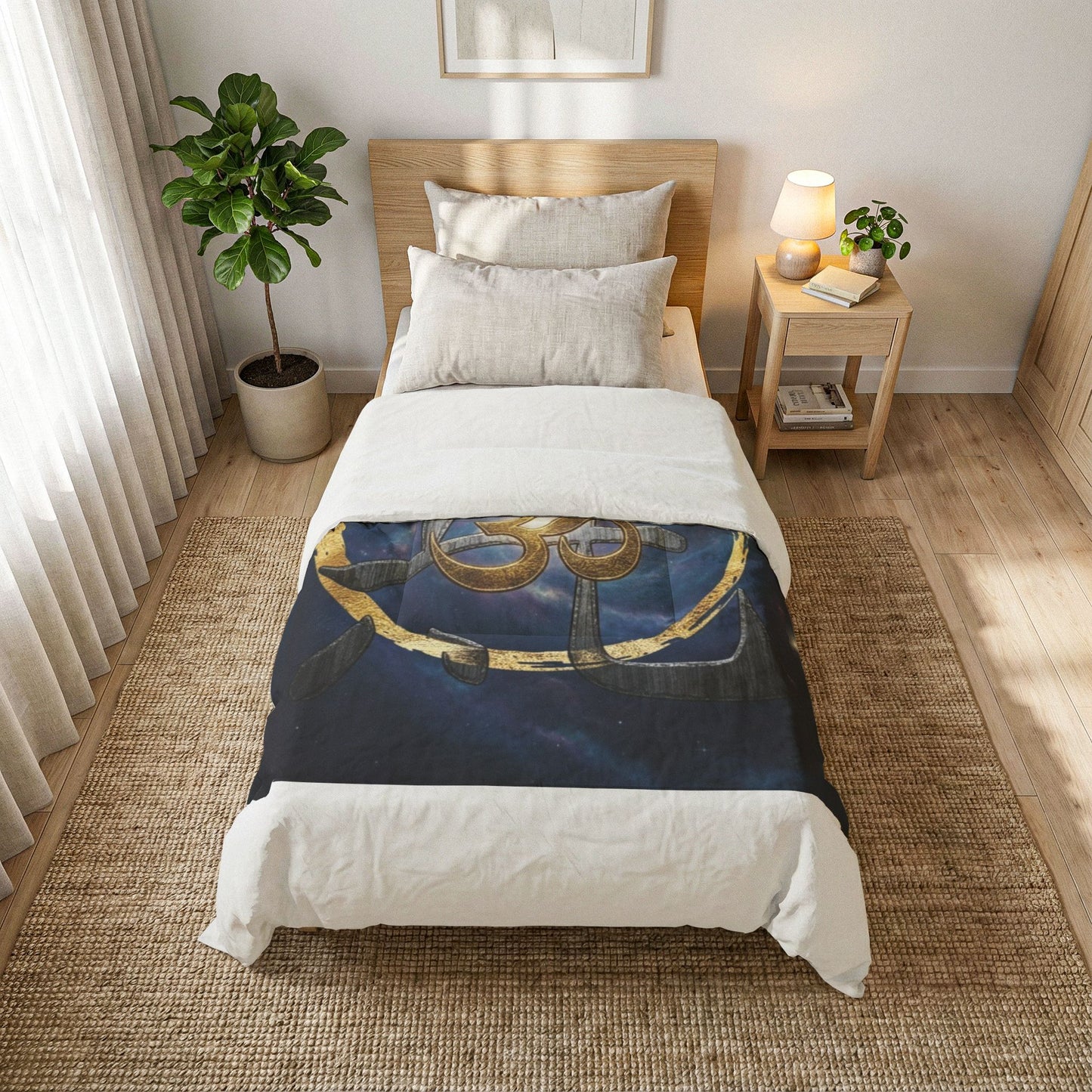 Om Symbol Cotton Comforter — Spiritual Boho Bedspread