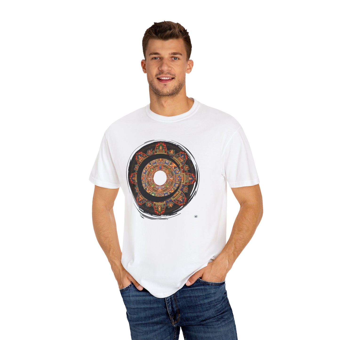 Colorful Mandala T-Shirt, Unisex Garment-Dyed Tee, Bohemian Style Shirt, Casual Wear for Festivals, Unique Gift Idea