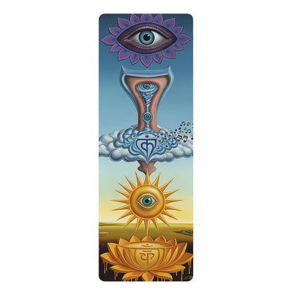 Spiritual Rubber Yoga Mat for Mindfulness, Meditation, Fitness, Gift for Yogis, Chakra Design