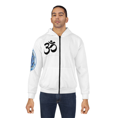 Spiritual Unisex Zip Hoodie with AOP Design, Yoga Apparel, Meditation Gift, Cozy Layer, Om Symbol, Lotus Art