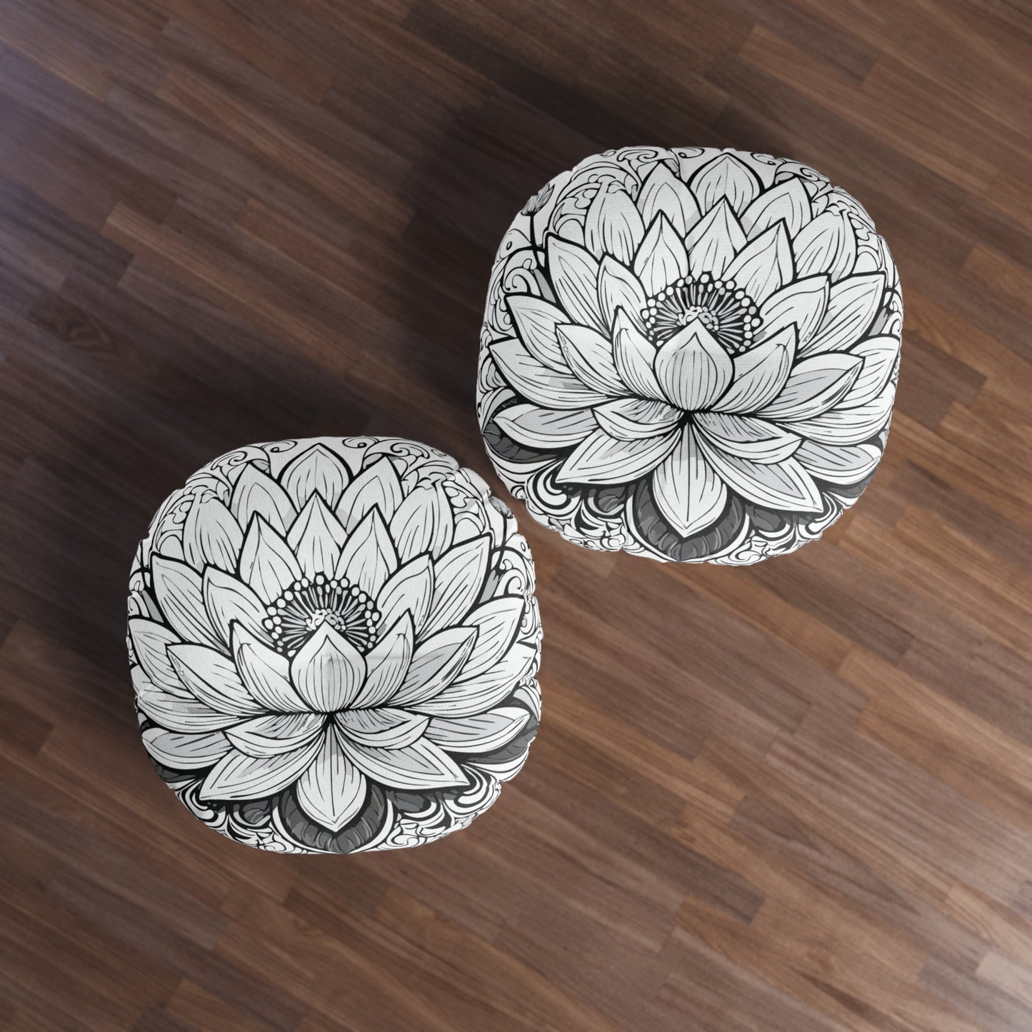 Round Tufted Floor Pillow with Lotus Design - Boho Home Decor, Meditation Cushion, Yoga Pillow, Floor Cushion, Relaxation Seating