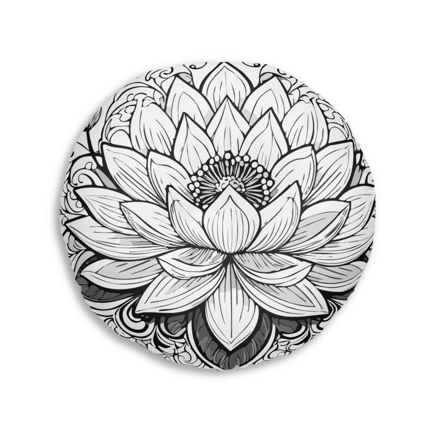 Round Tufted Floor Pillow with Lotus Design - Boho Home Decor, Meditation Cushion, Yoga Pillow, Floor Cushion, Relaxation Seating