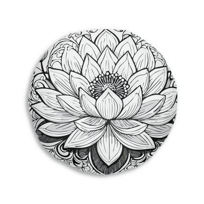 Round Tufted Floor Pillow with Lotus Design - Boho Home Decor, Meditation Cushion, Yoga Pillow, Floor Cushion, Relaxation Seating