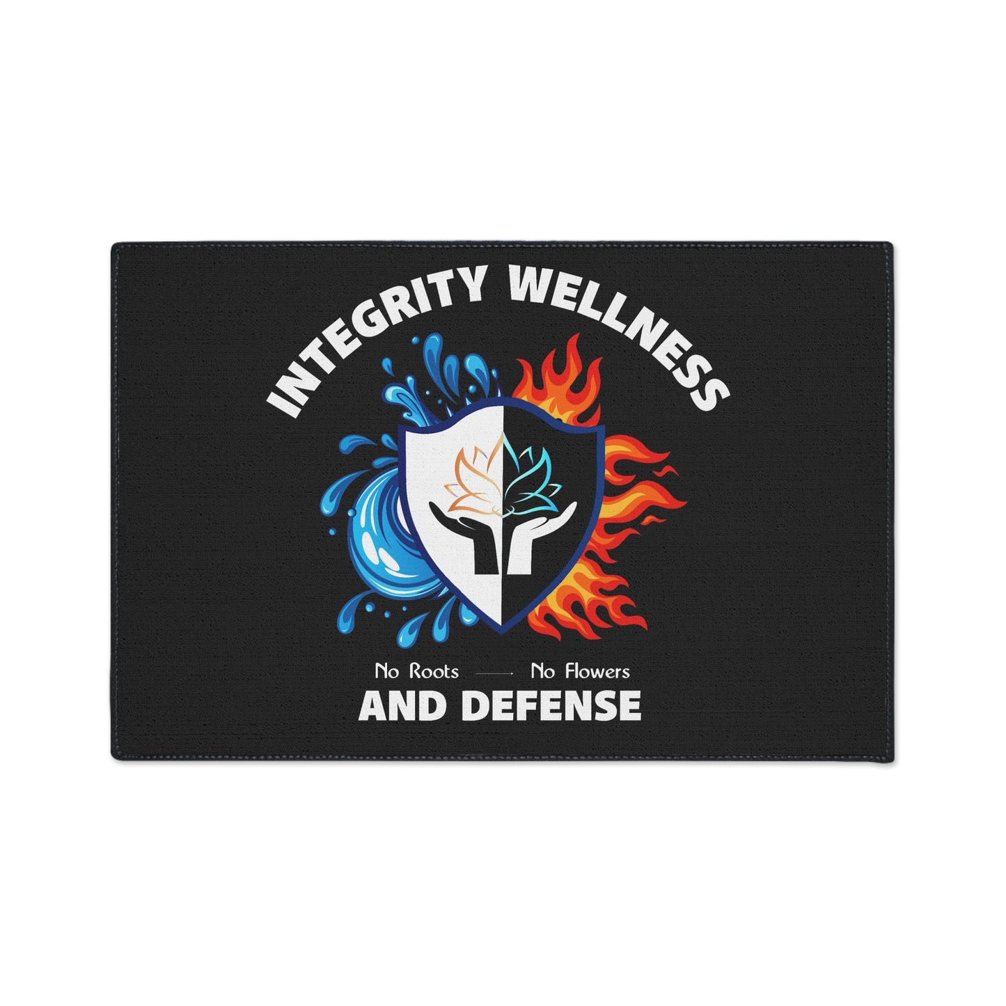 Integrity Wellness Floor Mat — "No Roots No Flowers" Shield Design