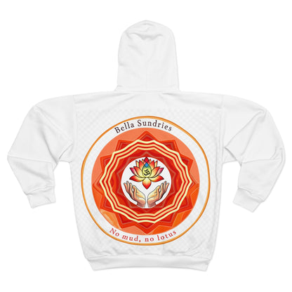 Spiritual Unisex Zip Hoodie with AOP Design, Yoga Apparel, Meditation Gift, Cozy Layer, Om Symbol, Lotus Art