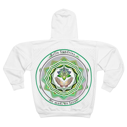 Spiritual Unisex Zip Hoodie with AOP Design, Yoga Apparel, Meditation Gift, Cozy Layer, Om Symbol, Lotus Art