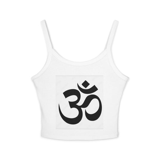 Yoga-Inspired Women's Spaghetti Strap Tank Top, Bohemian-style Tank, Spiritual Apparel, Lotus and Om Symbol, Gifts for Her