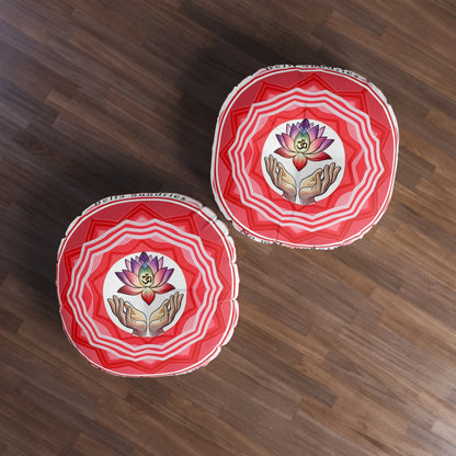 Meditative Round Tufted Floor Pillow, Spiritual Decor, Yoga Room Accent, Mindfulness Gift, Bohemian Home Accessory, Relaxation Cushion