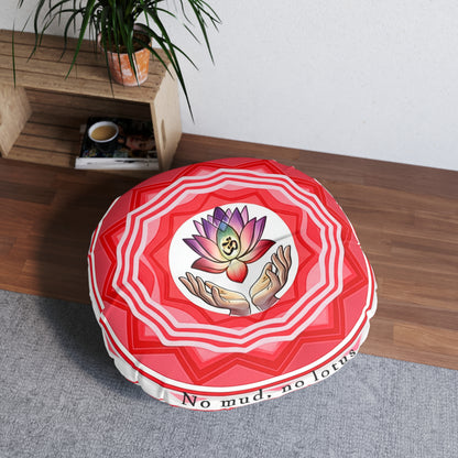 Meditative Round Tufted Floor Pillow, Spiritual Decor, Yoga Room Accent, Mindfulness Gift, Bohemian Home Accessory, Relaxation Cushion