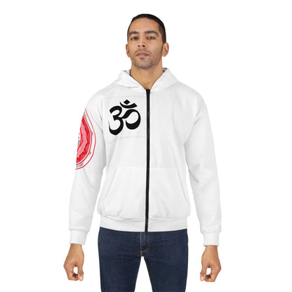 Spiritual Unisex Zip Hoodie with AOP Design, Yoga Apparel, Meditation Gift, Cozy Layer, Om Symbol, Lotus Art