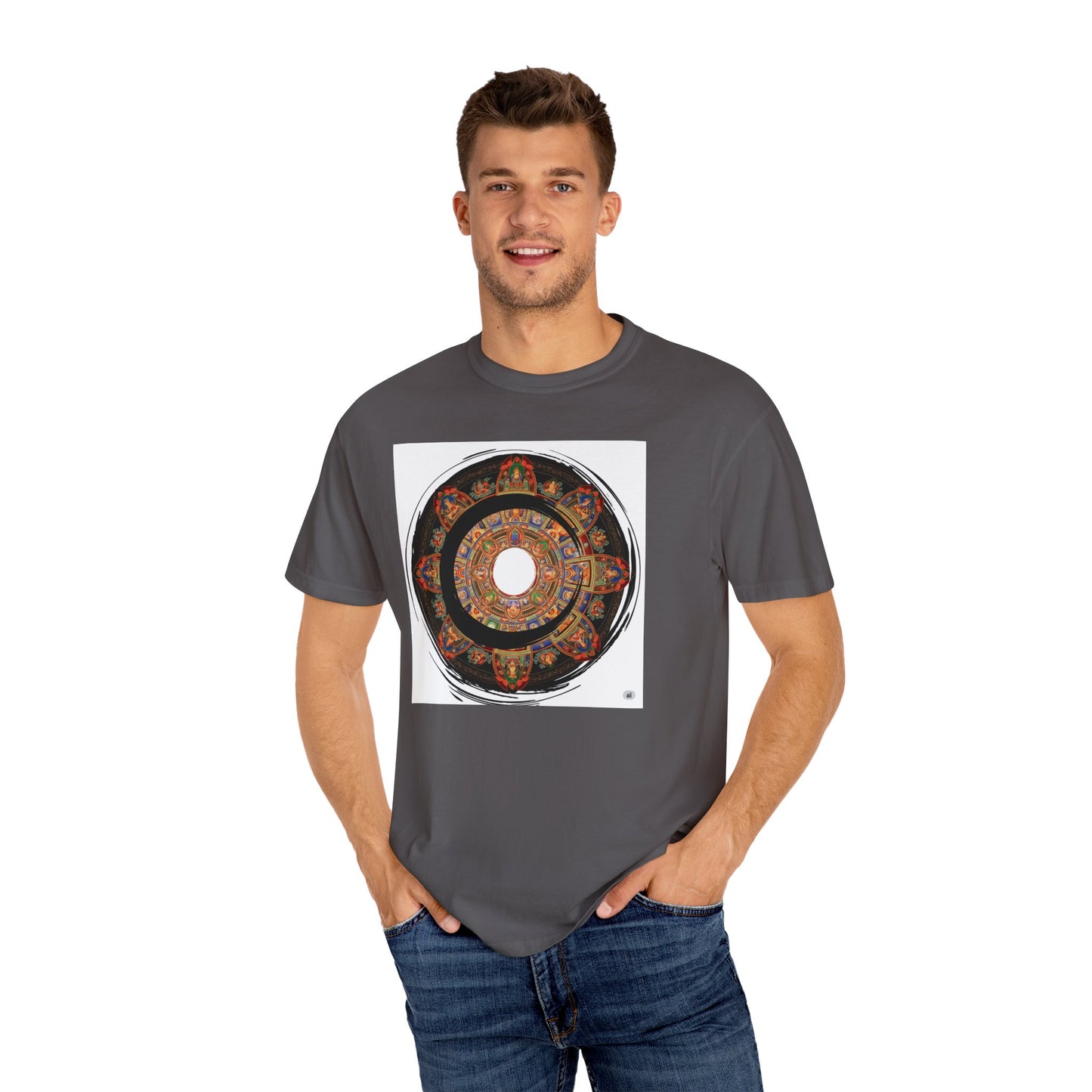 Colorful Mandala T-Shirt, Unisex Garment-Dyed Tee, Bohemian Style Shirt, Casual Wear for Festivals, Unique Gift Idea