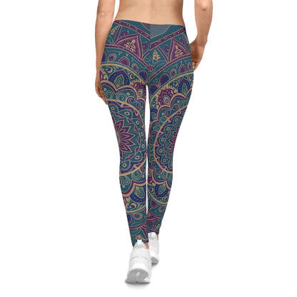 Boho Mandala Women's Leggings — Purple Teal Floral Patterned Yoga Leggings