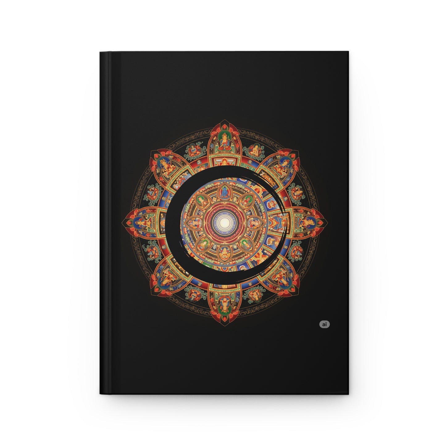 Meditative Hardcover Journal, Inspirational Writing Notebook, Artistic Diary, Gift for Creatives, Black Journal with Mandala Design