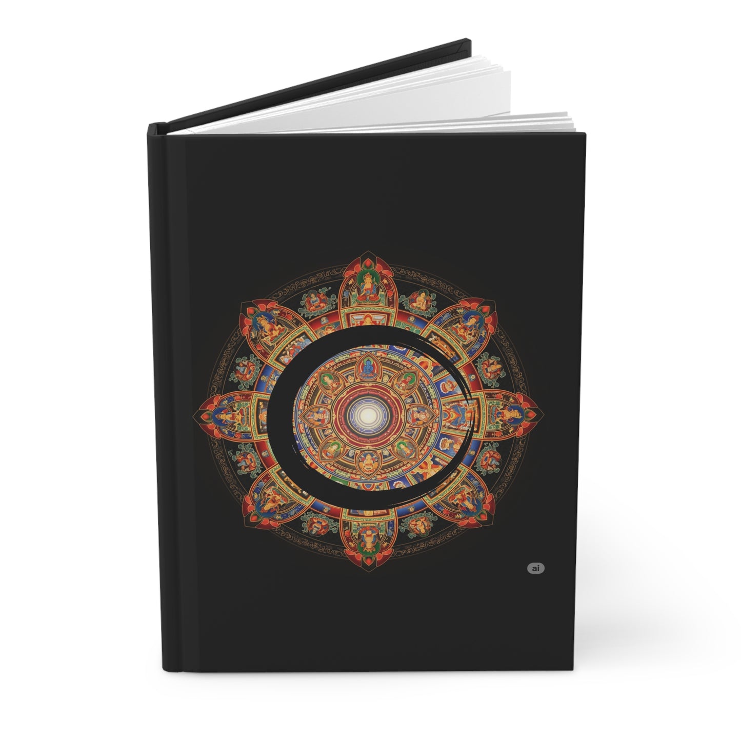 Meditative Hardcover Journal, Inspirational Writing Notebook, Artistic Diary, Gift for Creatives, Black Journal with Mandala Design