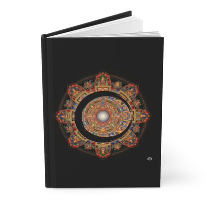 Meditative Hardcover Journal, Inspirational Writing Notebook, Artistic Diary, Gift for Creatives, Black Journal with Mandala Design