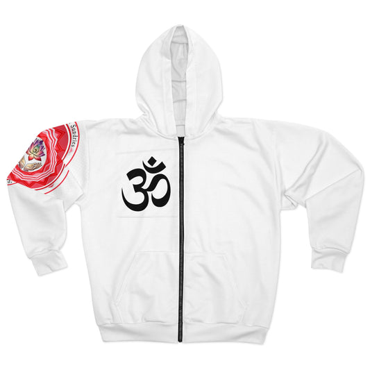 Spiritual Unisex Zip Hoodie with AOP Design, Yoga Apparel, Meditation Gift, Cozy Layer, Om Symbol, Lotus Art