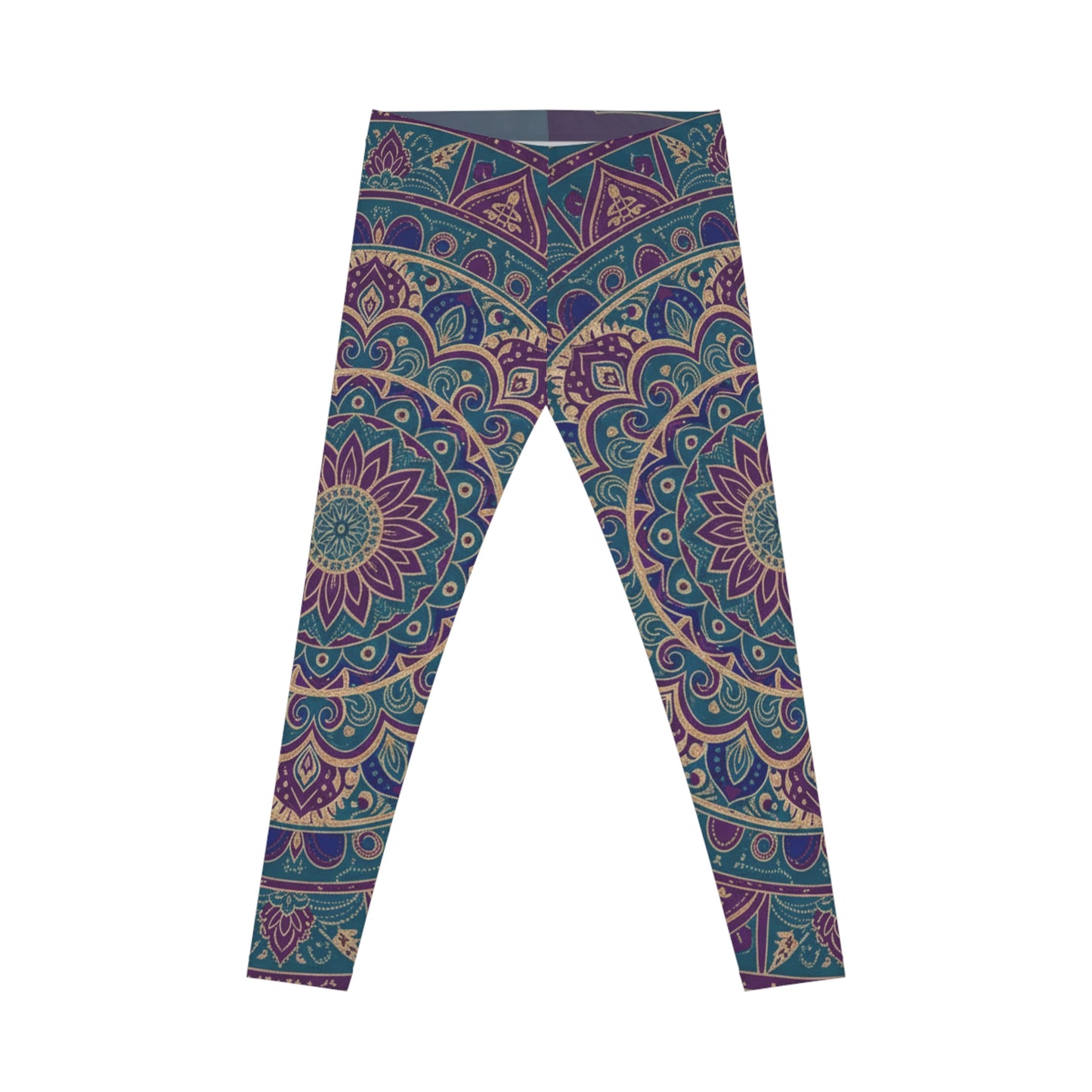 Boho Mandala Women's Leggings — Purple Teal Floral Patterned Yoga Leggings
