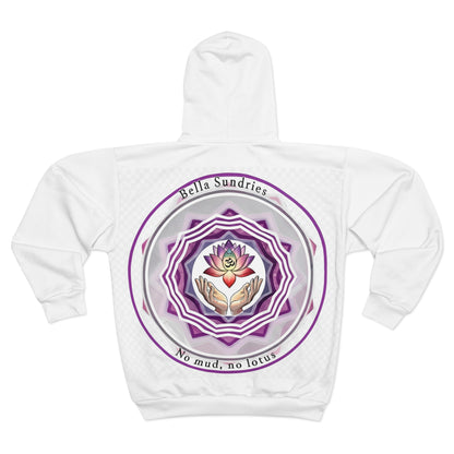 Spiritual Unisex Zip Hoodie with AOP Design, Yoga Apparel, Meditation Gift, Cozy Layer, Om Symbol, Lotus Art