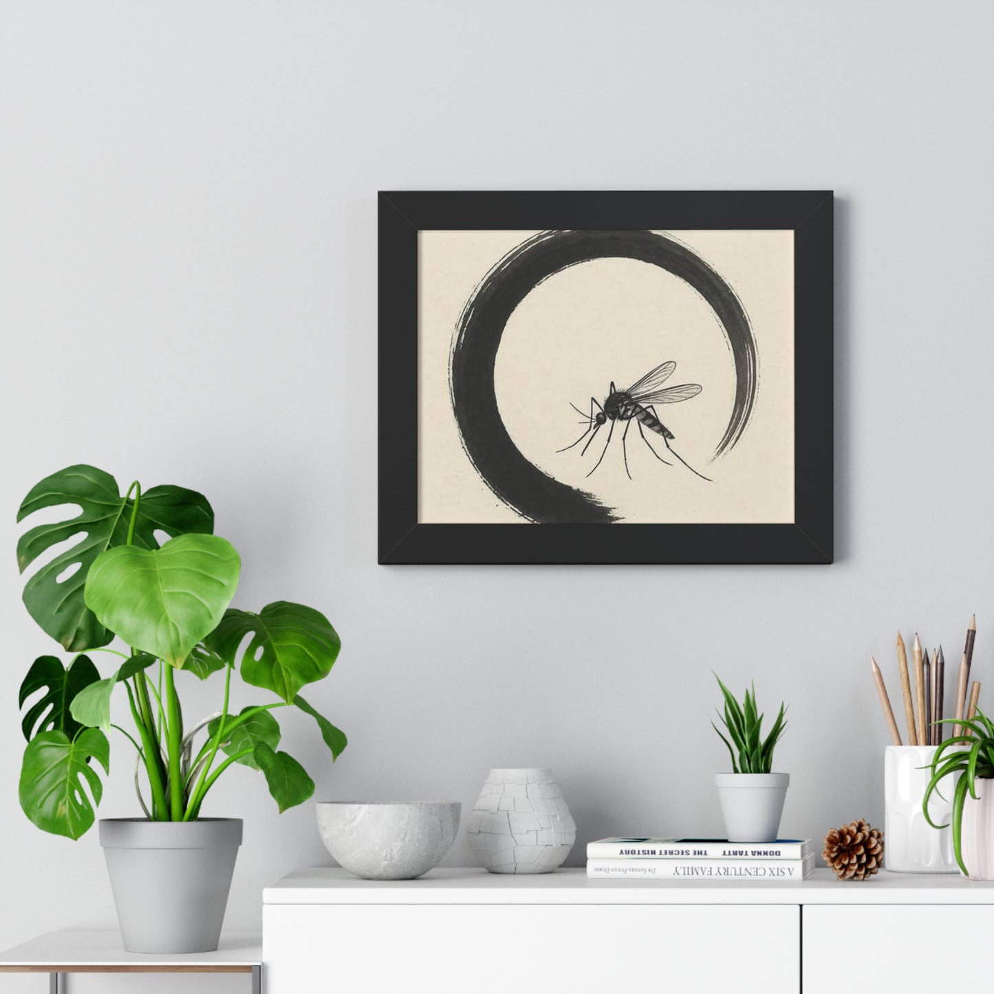 Minimalist Mosquito Art Print, Framed Poster for Home Decor, Insect Wall Art, Nature Lover Gift, Black and White Decorative Print