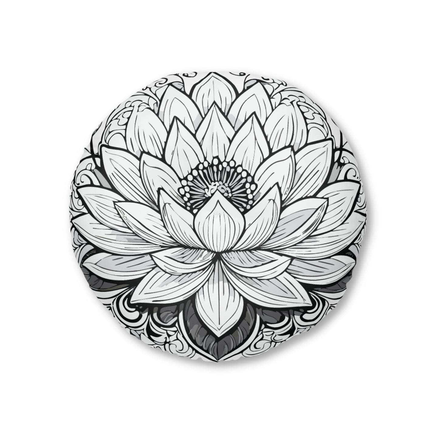 Round Tufted Floor Pillow with Lotus Design - Boho Home Decor, Meditation Cushion, Yoga Pillow, Floor Cushion, Relaxation Seating