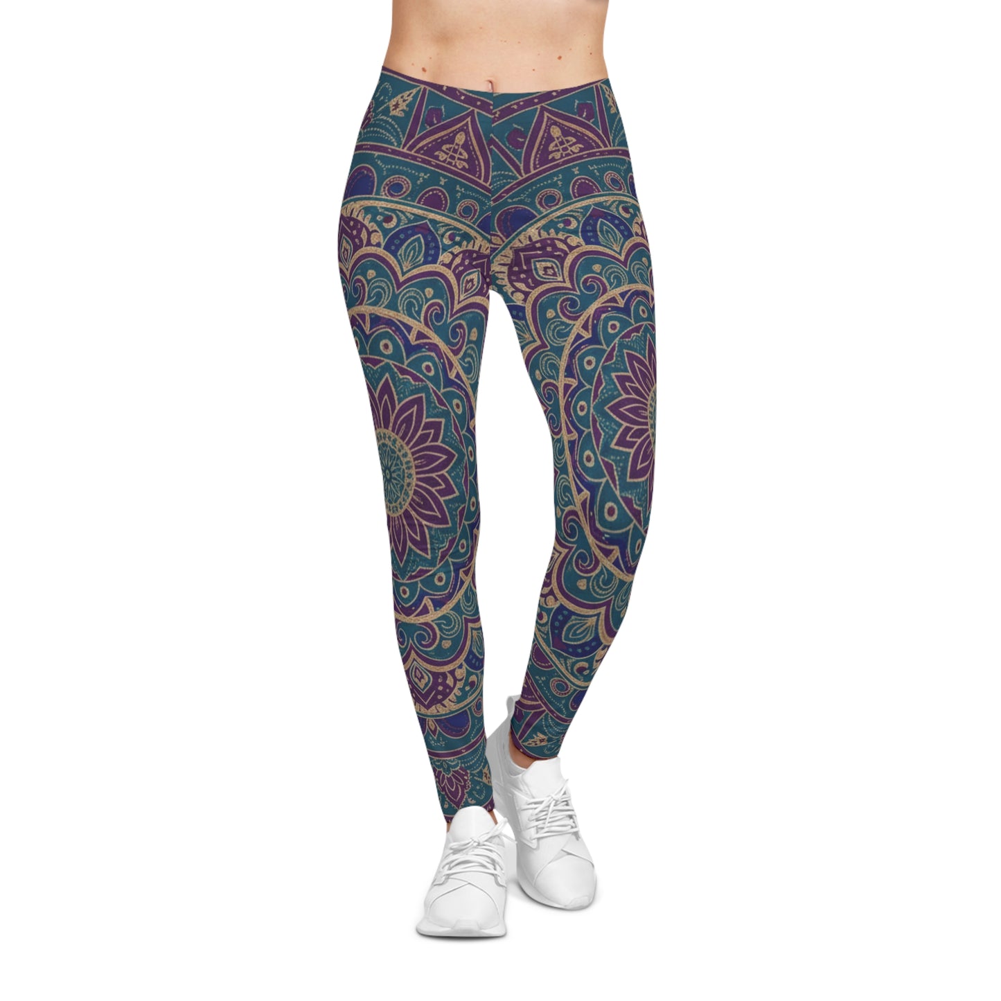 Boho Mandala Women's Leggings — Purple Teal Floral Patterned Yoga Leggings