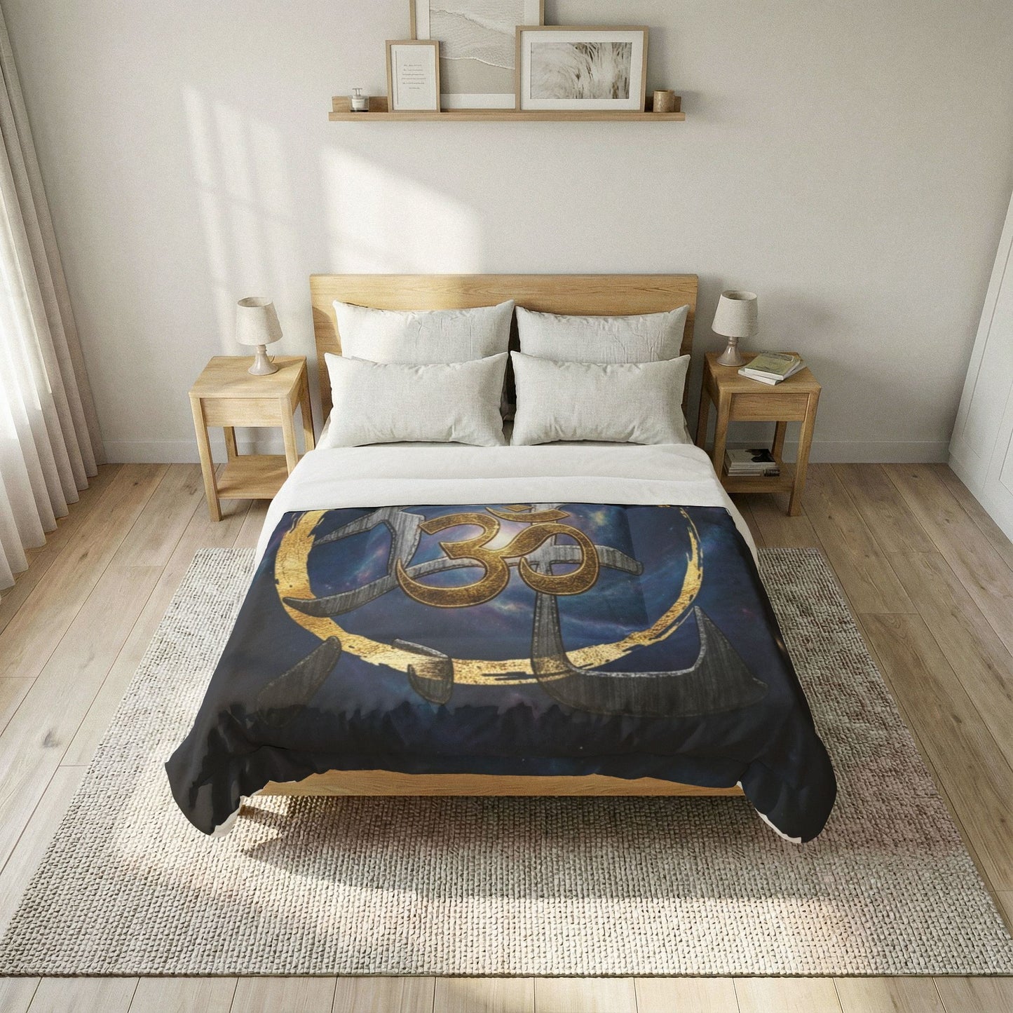 Om Symbol Cotton Comforter — Spiritual Boho Bedspread