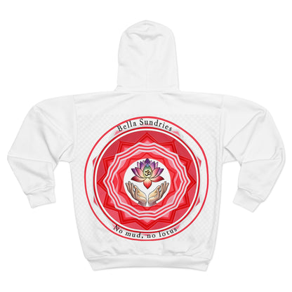 Spiritual Unisex Zip Hoodie with AOP Design, Yoga Apparel, Meditation Gift, Cozy Layer, Om Symbol, Lotus Art