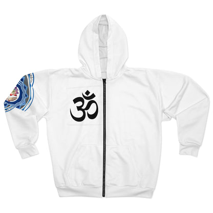 Spiritual Unisex Zip Hoodie with AOP Design, Yoga Apparel, Meditation Gift, Cozy Layer, Om Symbol, Lotus Art