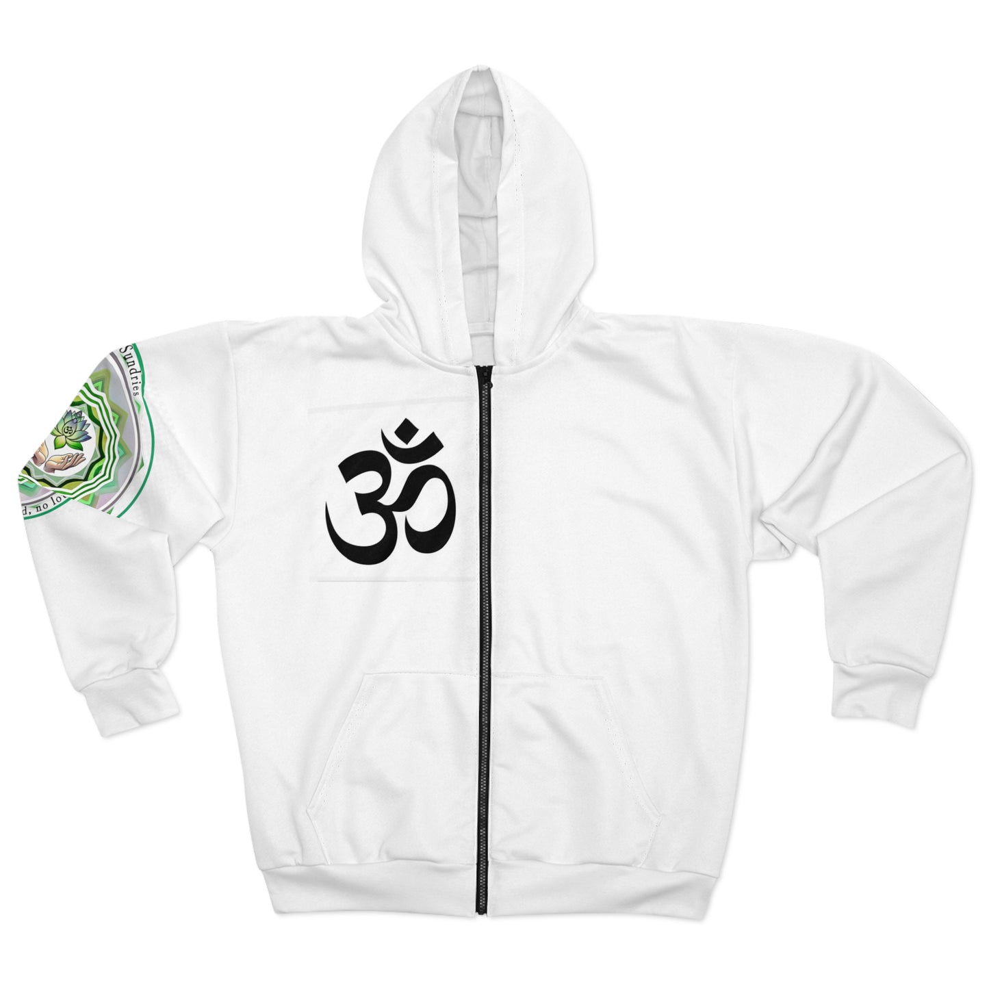 Spiritual Unisex Zip Hoodie with AOP Design, Yoga Apparel, Meditation Gift, Cozy Layer, Om Symbol, Lotus Art