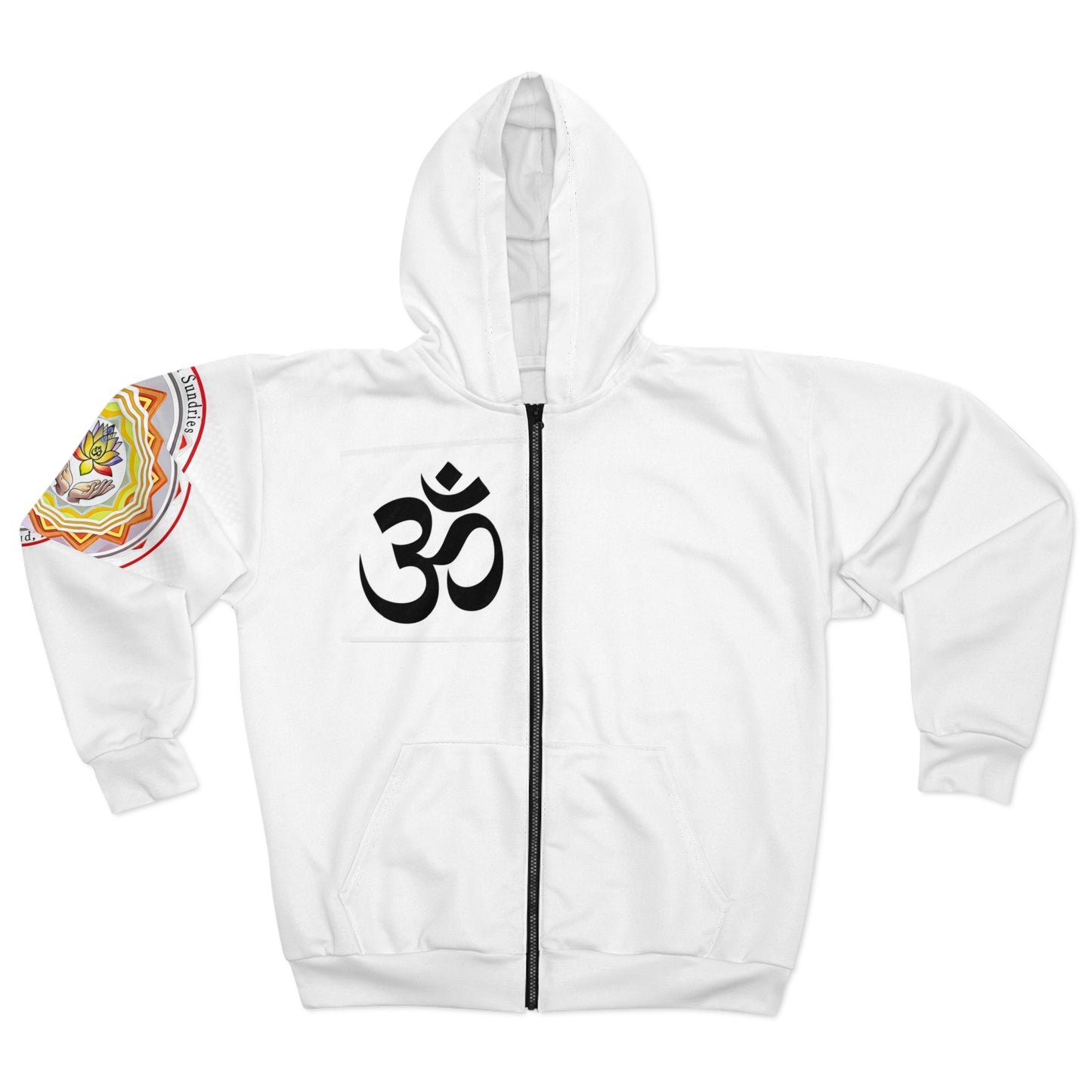Spiritual Unisex Zip Hoodie with AOP Design, Yoga Apparel, Meditation Gift, Cozy Layer, Om Symbol, Lotus Art