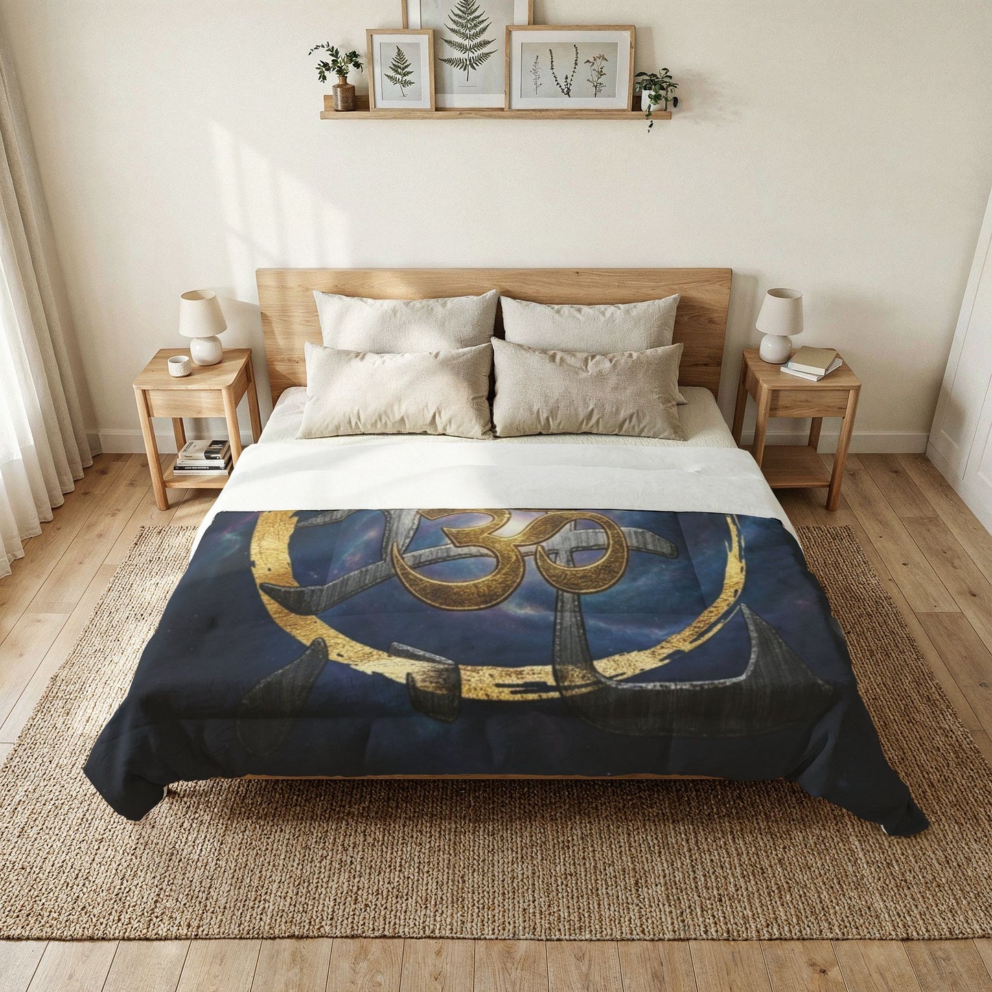 Om Symbol Cotton Comforter — Spiritual Boho Bedspread