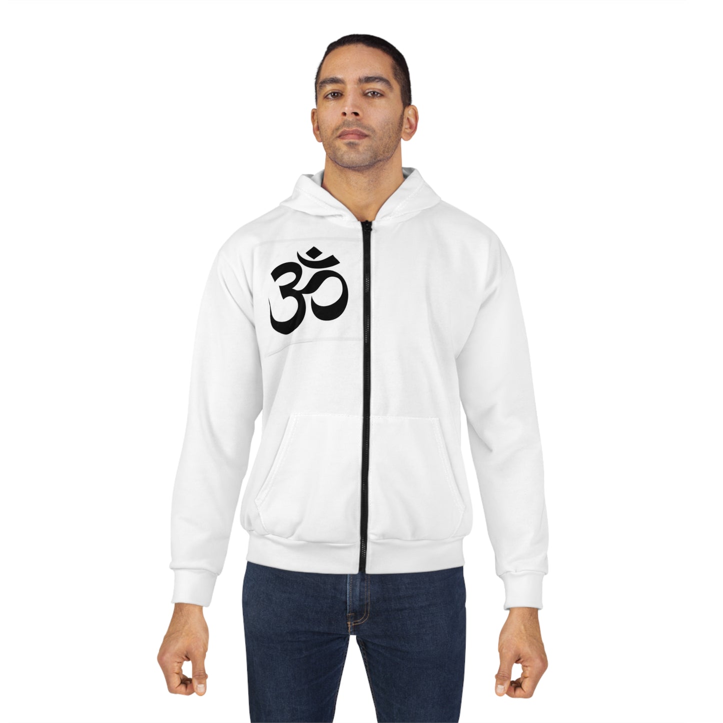 Spiritual Unisex Zip Hoodie with AOP Design, Yoga Apparel, Meditation Gift, Cozy Layer, Om Symbol, Lotus Art
