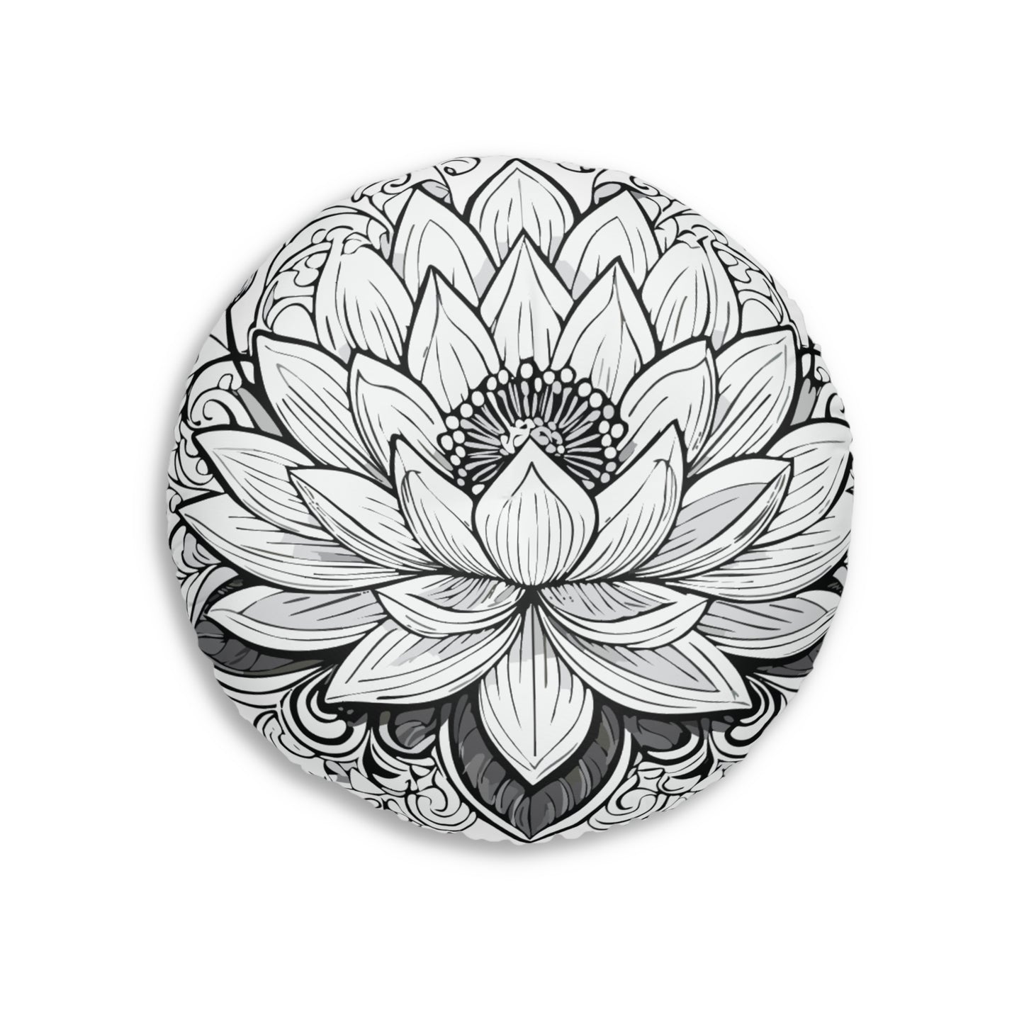 Round Tufted Floor Pillow with Lotus Design - Boho Home Decor, Meditation Cushion, Yoga Pillow, Floor Cushion, Relaxation Seating
