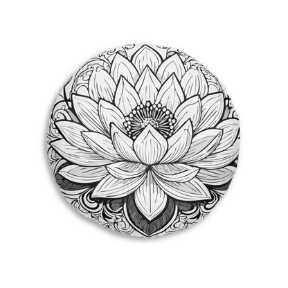 Round Tufted Floor Pillow with Lotus Design - Boho Home Decor, Meditation Cushion, Yoga Pillow, Floor Cushion, Relaxation Seating