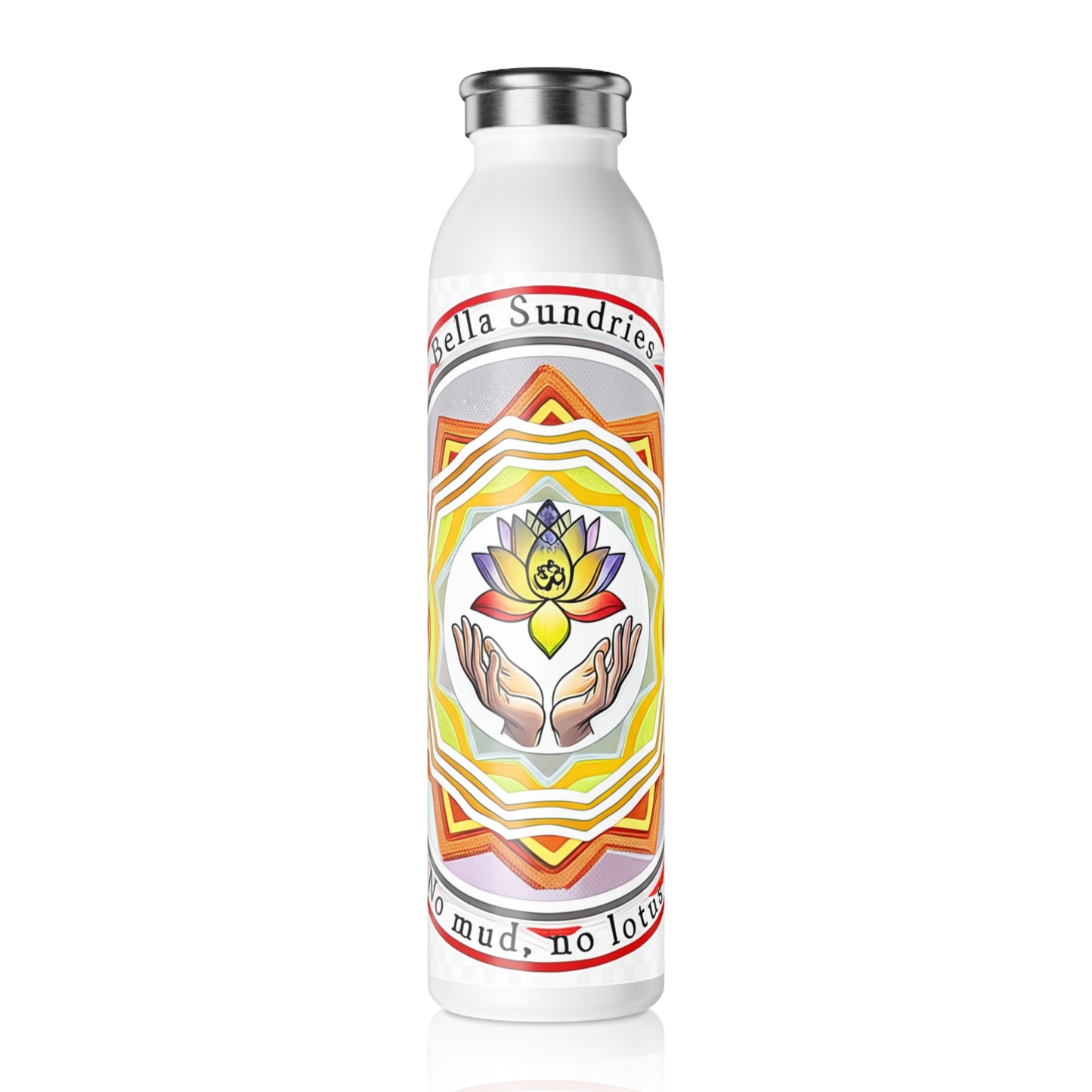 Lotus Design Slim Water Bottle, Eco-Friendly Drinkware, Yoga Gift, Inspirational Water Bottle, Wellness Hydration Companion