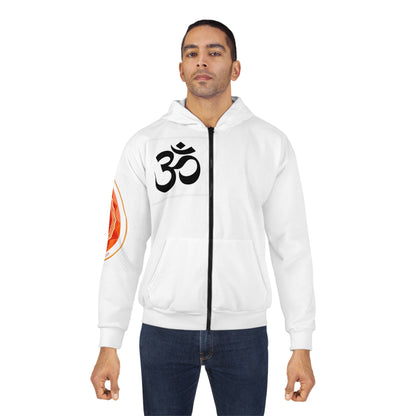 Spiritual Unisex Zip Hoodie with AOP Design, Yoga Apparel, Meditation Gift, Cozy Layer, Om Symbol, Lotus Art