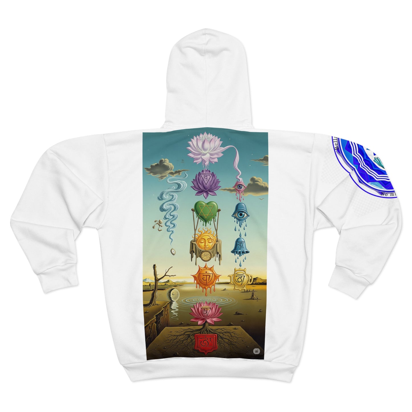 Spiritual Unisex Zip Hoodie with AOP Design, Yoga Apparel, Meditation Gift, Cozy Layer, Om Symbol, Lotus Art