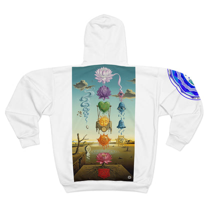 Spiritual Unisex Zip Hoodie with AOP Design, Yoga Apparel, Meditation Gift, Cozy Layer, Om Symbol, Lotus Art